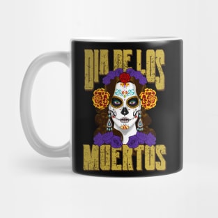 Dios De Los Muertos Distressed Text Day of the Dead Catrina Face Mug